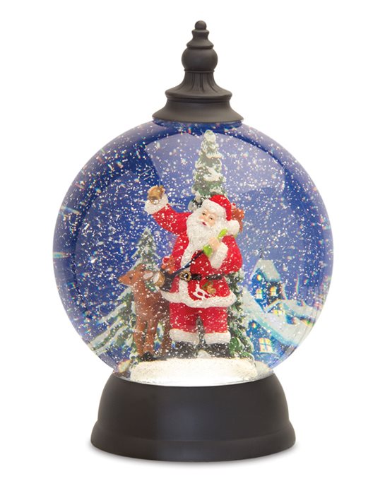 LED Snow Globe Ball with Santa and Deer Figure 9.25"D Thumbnail