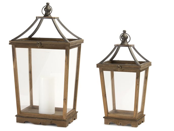 Natural Wooden Lantern with Open Top (Set of 2) Thumbnail