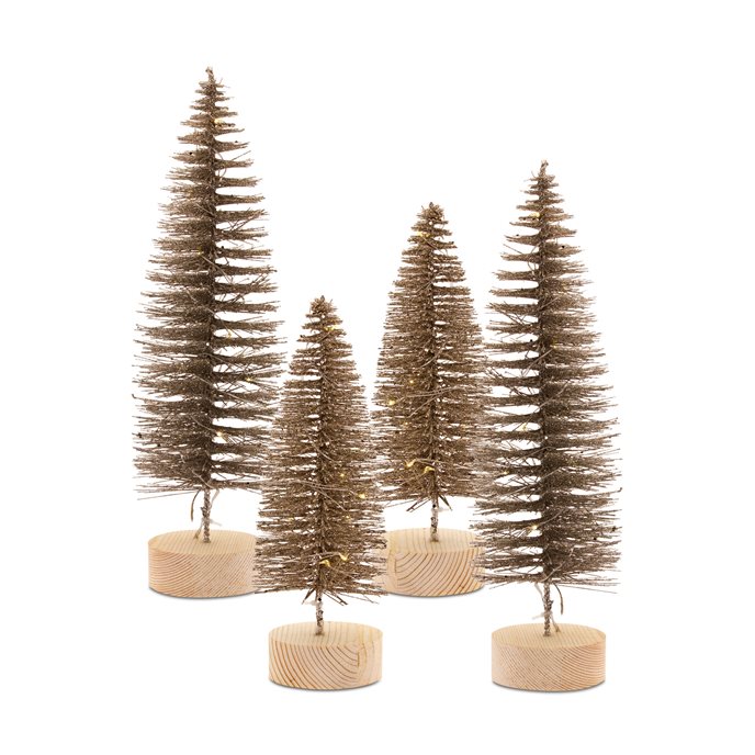 LED Lighted Bronze Bottle Brush Tree with Wood Base (Set of 4) Thumbnail