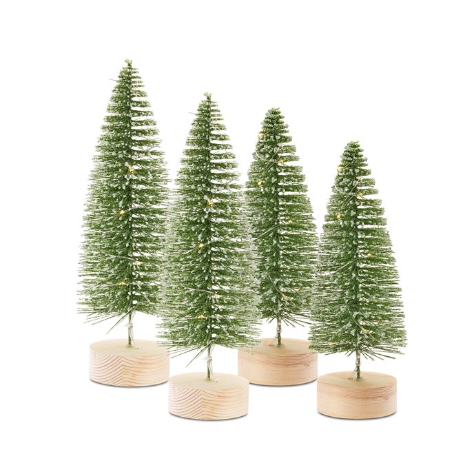 LED Lighted Green Bottle Brush Tree with Wood Base and Gold Accent (Set of 4) Thumbnail