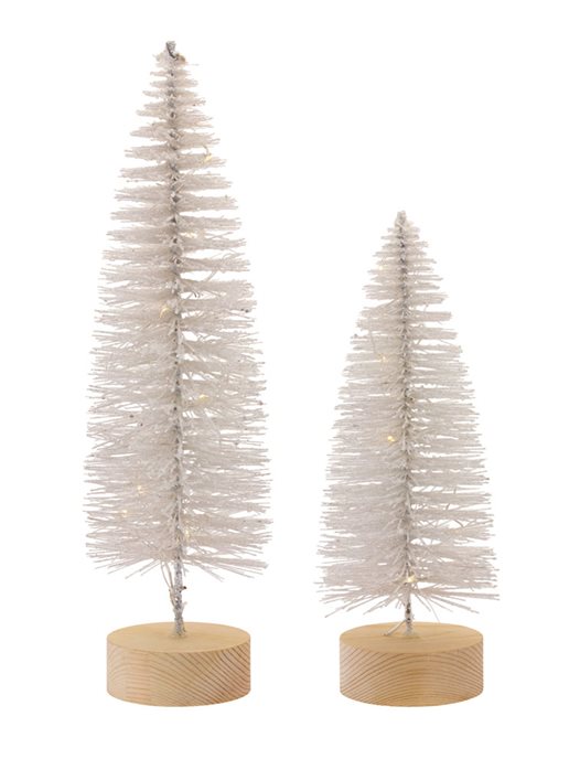 LED Lighted White Bottle Brush Tree with Wood Base and Gold Accent (Set of 4) Thumbnail