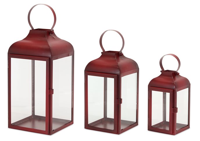 Modern Red Metal Lantern (Set of 2) Thumbnail