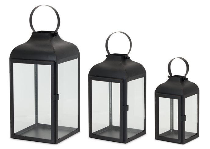 Modern Black Metal Lantern (Set of 2) Thumbnail