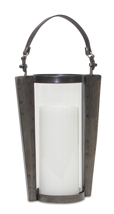 Iron Metal Candle Holder with Glass Hurricane and Handle 18"H Thumbnail