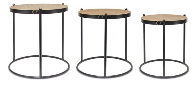 Round Wood and Metal Accent Table (Set of 3) Thumbnail