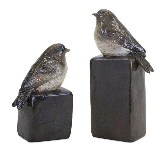 Stone Perched Bird Figurine with Block Weight (Set of 2) Thumbnail