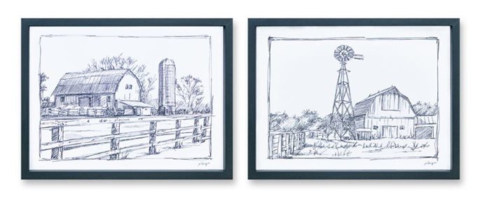 Framed Sketch Art Barn Print (Set of 2) Thumbnail