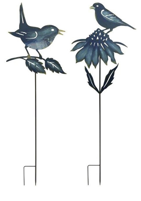 Iron Metal Cut Out Bird and Flower Garden Stake (Set of 2) Thumbnail