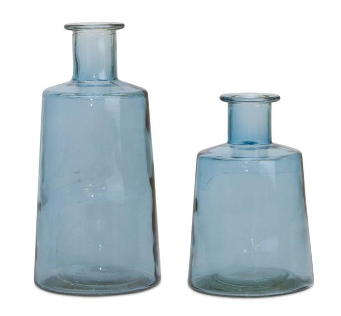 Blue Glass Tapered Bottle Vase (Set of 2) Thumbnail