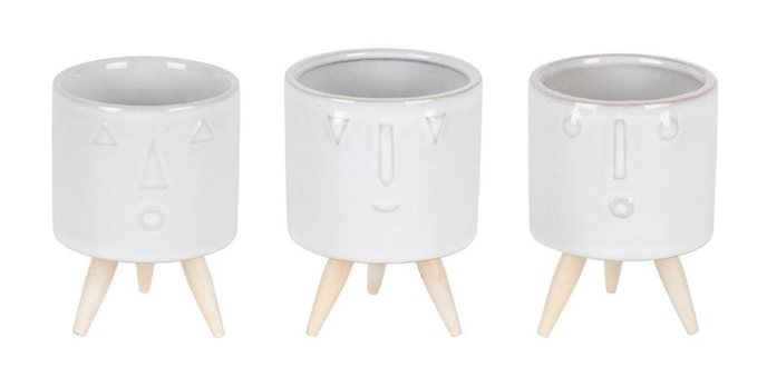 Porcelain Face Planter with Wooden Legs (Set of 3) Thumbnail