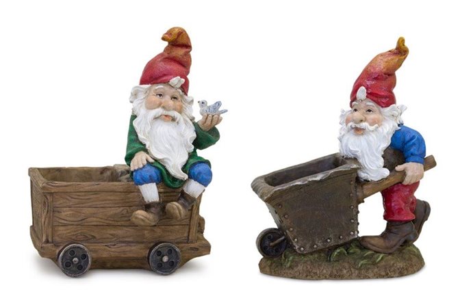 Garden Gnome Figurine with Wagon and Wheelbarrow (Set of 2) Thumbnail