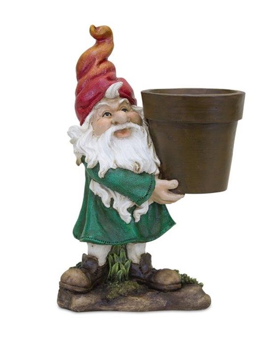 Garden Gnome with Pot Planter 9"H Thumbnail