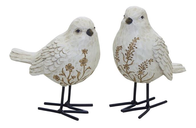 Bird Figurine with Carved Floral Design (Set of 2) Thumbnail