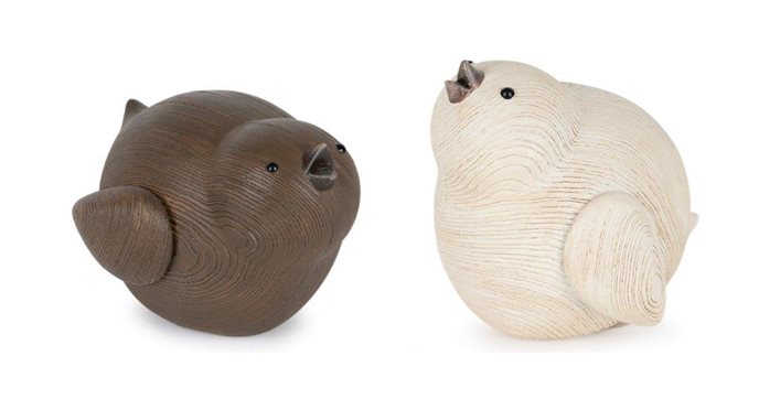 Modern Wood Grain Design Bird Figurine (Set of 2) Thumbnail