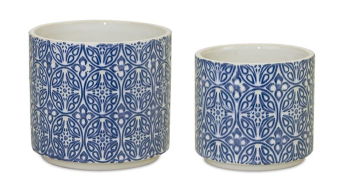 Ornamental Blue and White Ceramic Pot (Set of 2) Thumbnail