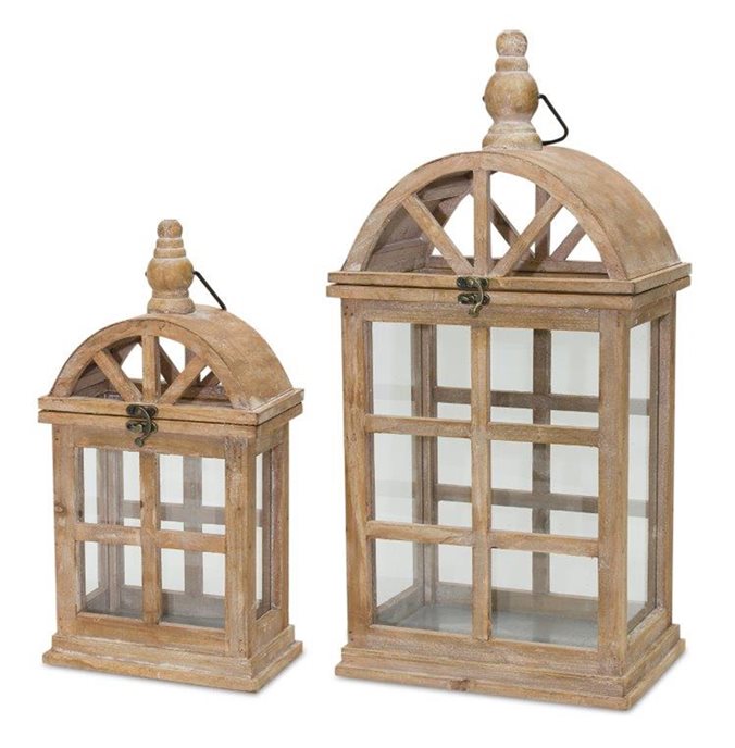 Natural Wooden Lantern with Curved Top (Set of 2) Thumbnail