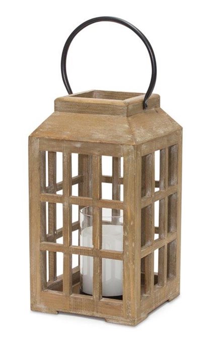 Natural Wooden Lantern with Glass Hurricane Thumbnail