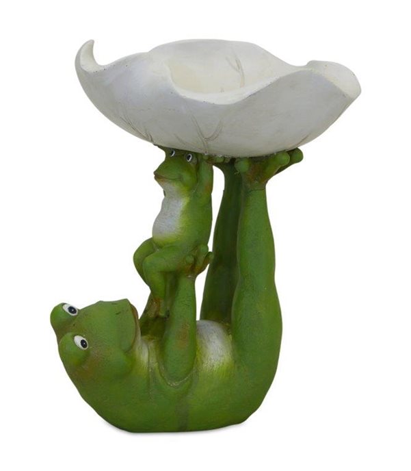 Garden Frogs with Leaf Bowl Statue 8"H Thumbnail