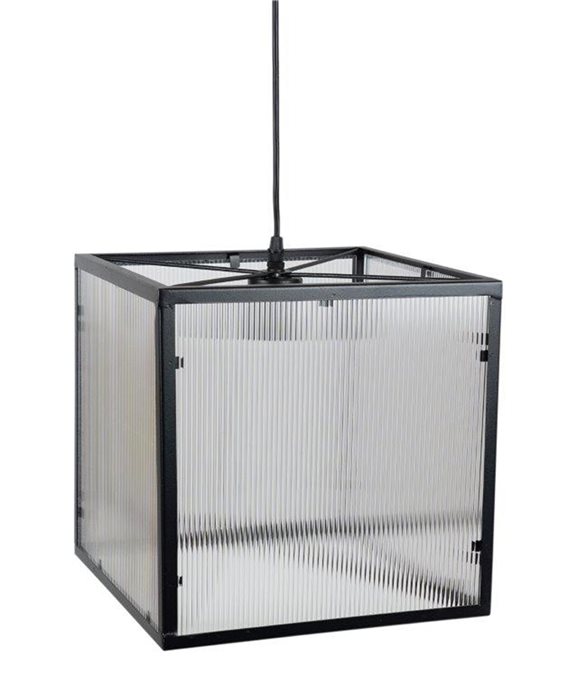 Iron Metal Hanging Lamp with Ribbed Acrylic 12"SQ Thumbnail