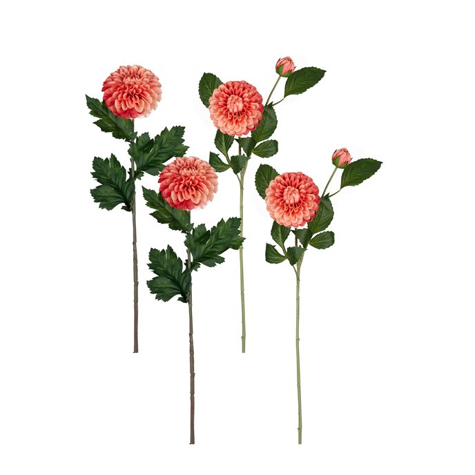 Pink Dahlia Flower Stem with Bud Accent (Set of 4) Thumbnail