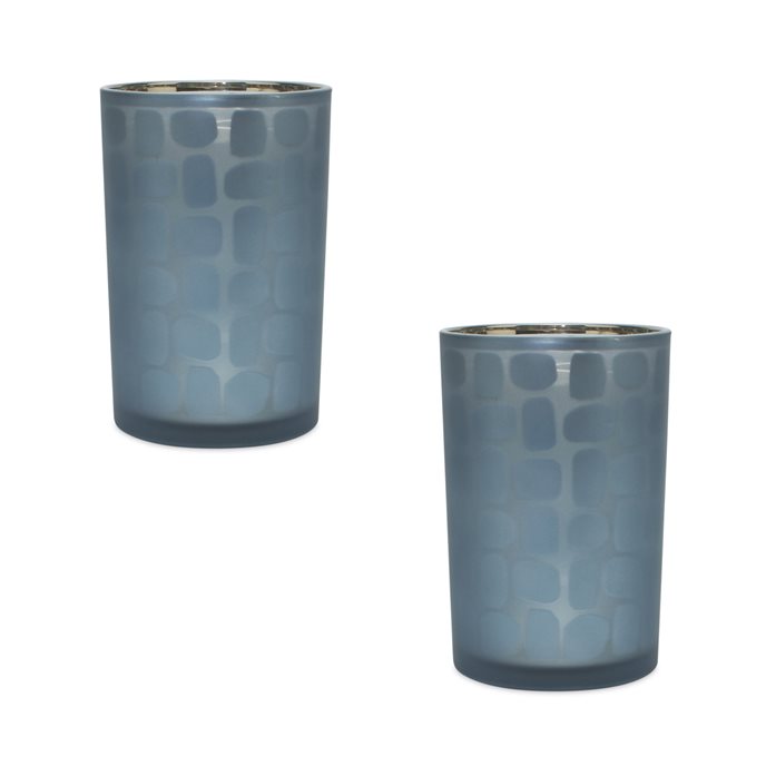 Navy Frosted Glass Candle Holder (Set of 2) Thumbnail