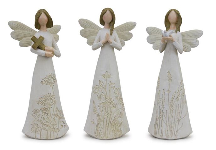 Beige Floral Etched Angel Figurine (Set of 3) Thumbnail