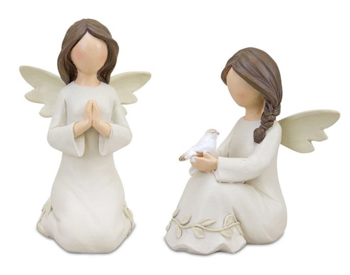 Beige Angel Figurine with Raised Floral Accent (Set of 3) Thumbnail