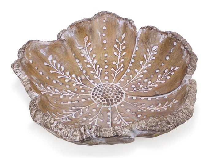 Carved Wood Design Flower Bowl 12.75"D Thumbnail