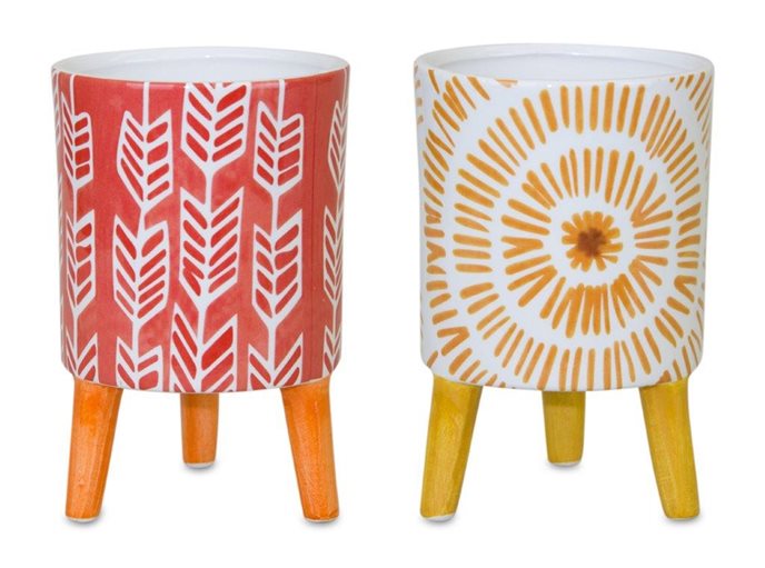 Bright Patterned Pot with Legs (Set of 2) Thumbnail