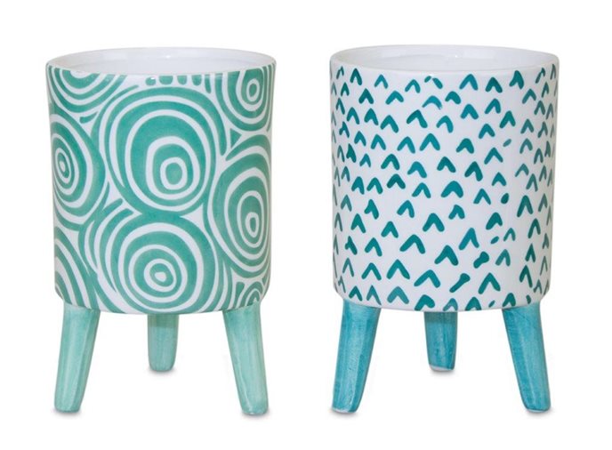 Blue Patterned Pot with Legs (Set of 2) Thumbnail