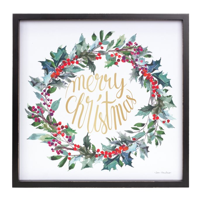 Framed Merry Christmas Wreath Print 15.75"SQ Thumbnail