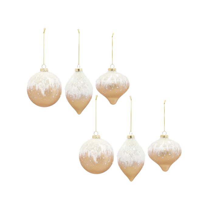 Beaded Gold Glass Ornament with Snowy Accent (Set of 6) Thumbnail