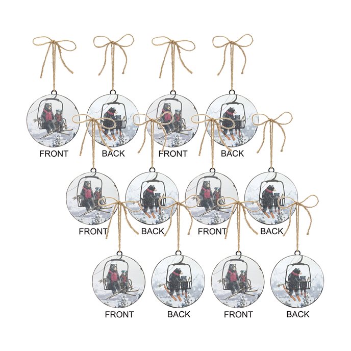 Black Bears on Ski Lift Disc Ornament with Jute Hanger (Set of 12) Thumbnail