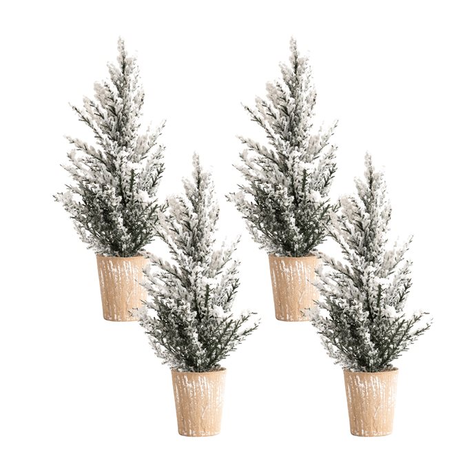 Flocked Holiday Pine Tree with Plastic Pot (Set of 4) Thumbnail