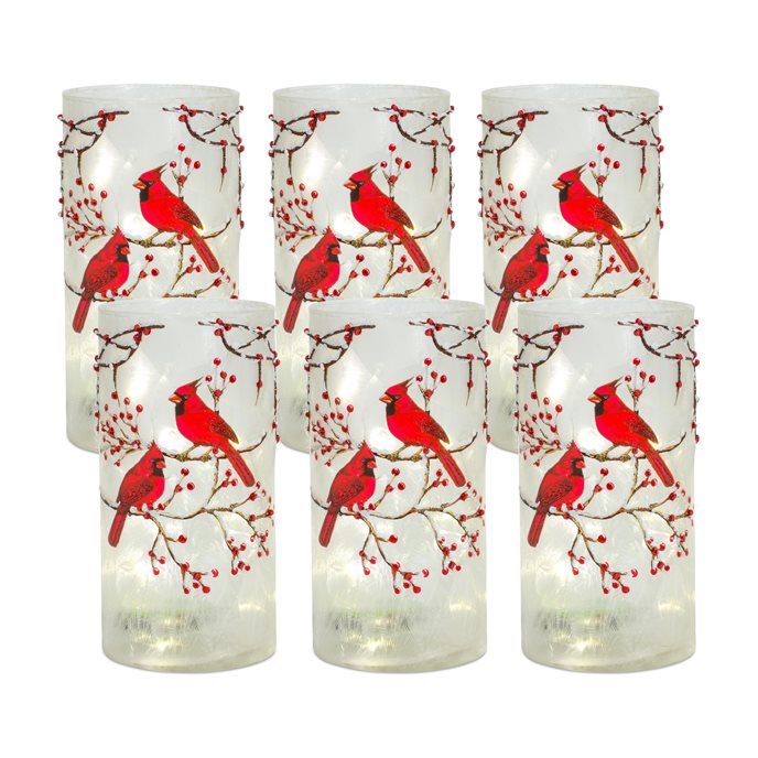 Frosted Glass Votive Holder with Beaded Cardinal Bird Design (Set of 6) Thumbnail