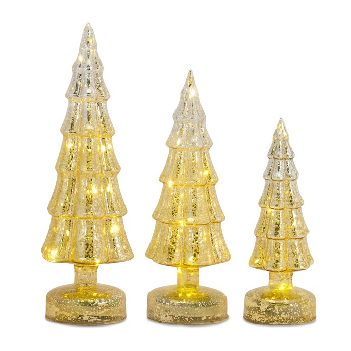 LED Lighted Mercury Glass Holiday Tree Decor (Set of 3) Thumbnail