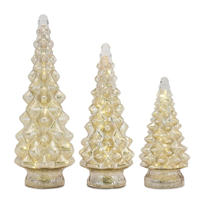 LED Lighted Mercury Glass Holiday Tree Decor (Set of 3) Thumbnail