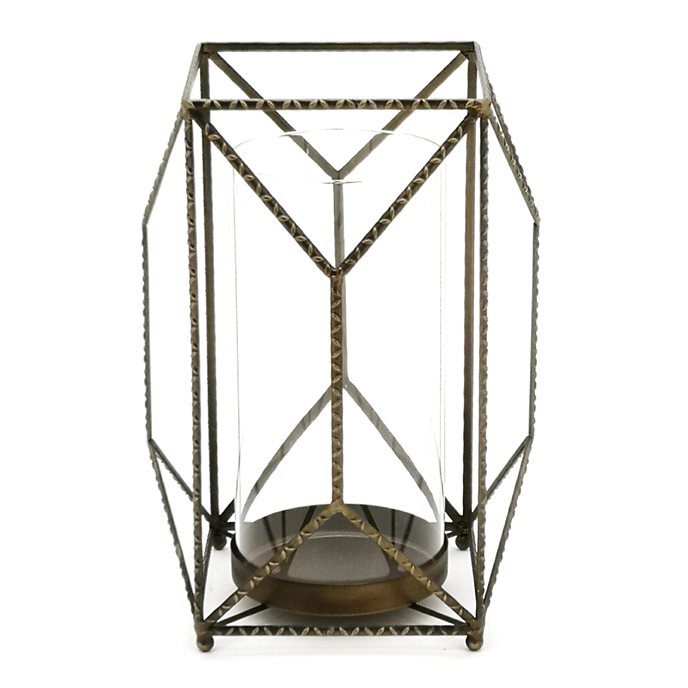 Geometric Iron Candle Holder with Glass Hurricane Thumbnail