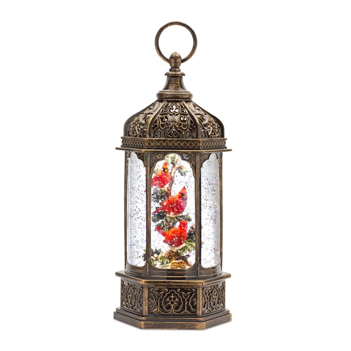 LED Snow Globe Lantern with Cardinal Bird Branch 13"H Thumbnail