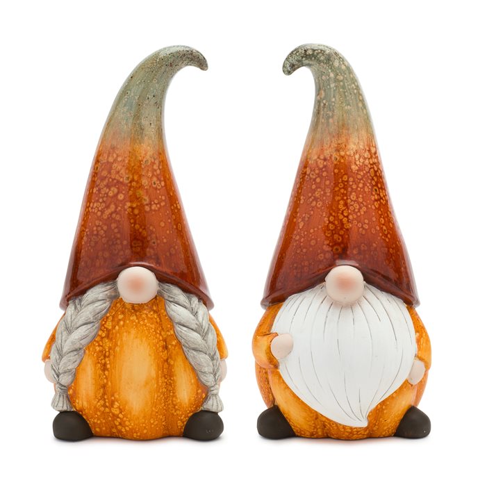 Terra Cotta Pumpkin Gnome with Ombre Hat (Set of 2) Thumbnail