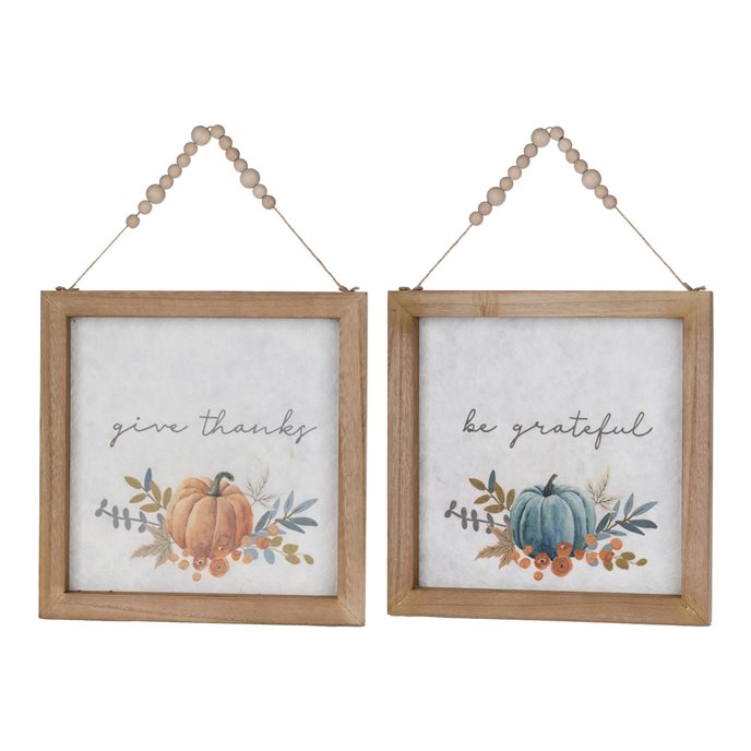 Wood Beaded Hanging Harvest Grateful Thankful Sentiment (Set of 2) Thumbnail