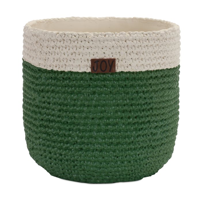 Woven Basket Design Resin Joy Planter 9.25"D Thumbnail