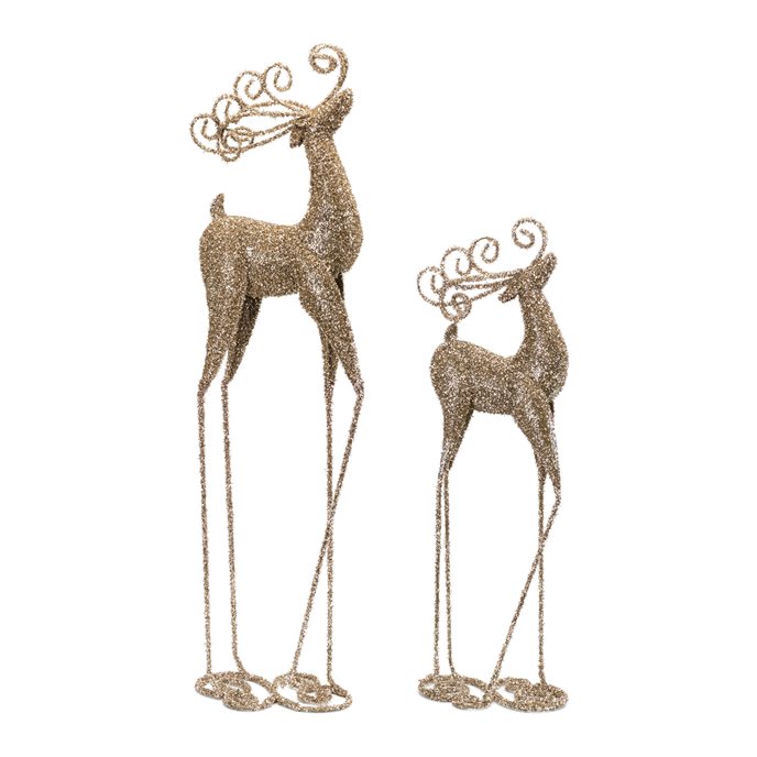 Copper Metal Standing Deer Figurine with Gold Finish (Set of 2) Thumbnail