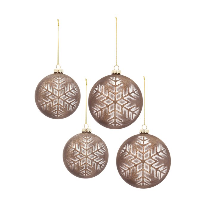 Bronze Glass Ball Ornament with Brushed Snowflake Design (Set of 6) Thumbnail