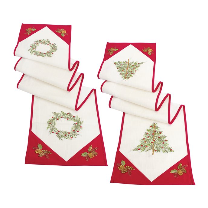 Ribbon Embroidered Tree and Wreath Table Runner (Set of 2) Thumbnail