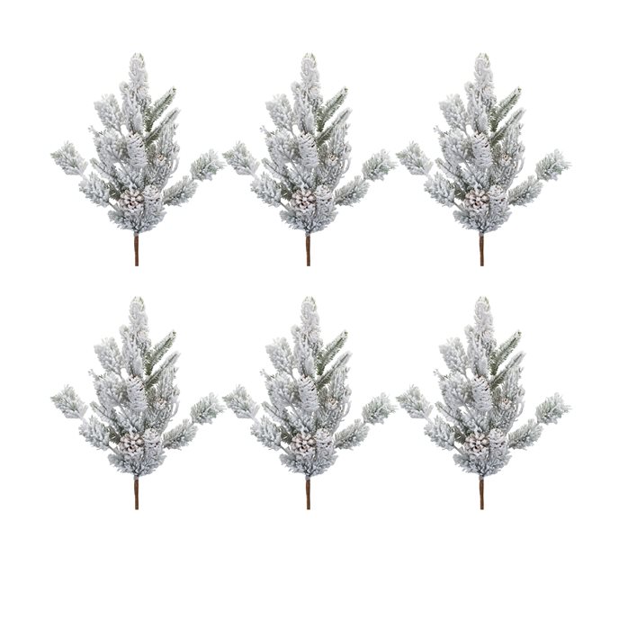 Flocked Mixed Pine Spray with Pinecone (Set of 6) Thumbnail