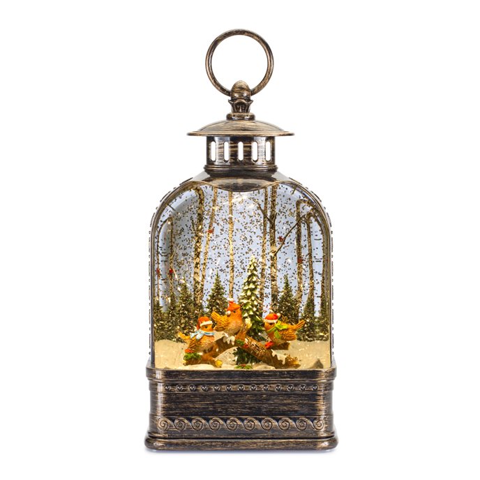 LED Snow Globe Lantern with Winter Bird Scene 11"H Thumbnail