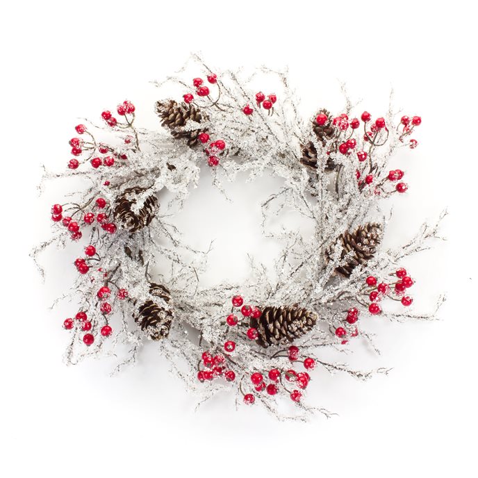 Frosted Snowy Pinecone Twig Wreath with Berry Accents 22.75"D Thumbnail