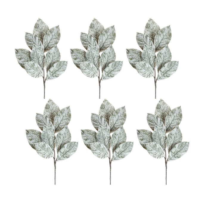 Frosted Winter Magnolia Leaf Spray (Set of 6) Thumbnail