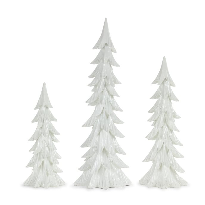 Carved Stone Holiday Tree Decor with Glistening White Finish (Set of 3) Thumbnail